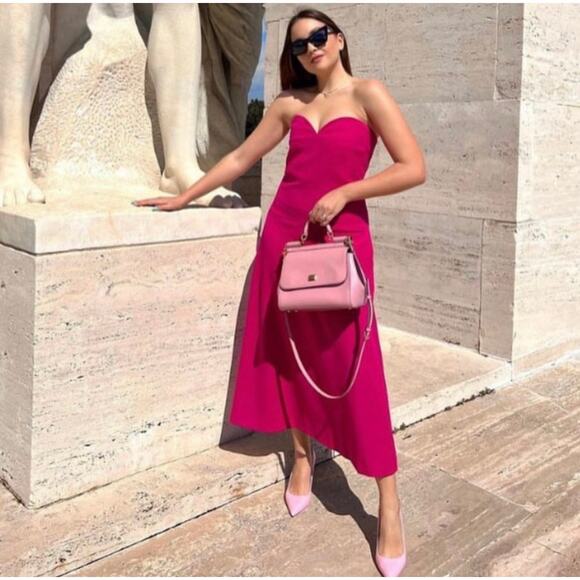 ZARA BLOGGER FAVORITE BUSTIER MIDI DRESS FUCHSIA - Picture 2 of 16